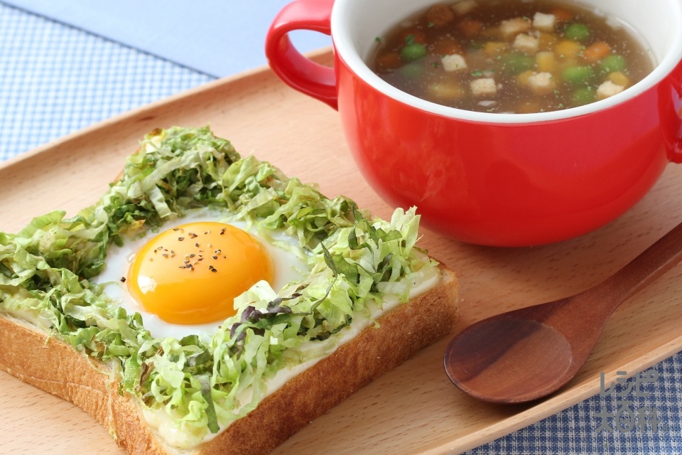 キャベツマヨたまトーストの洋食プレート(食パン6枚切り+卵を使ったレシピ)