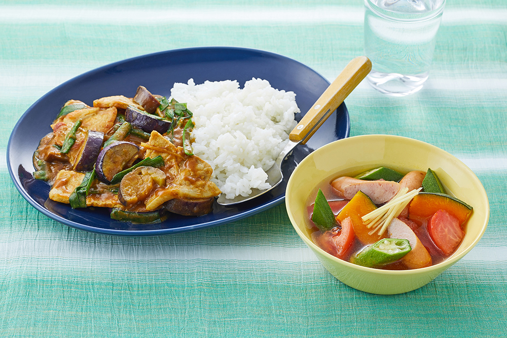 かぼちゃとオクラのスープ野菜献立