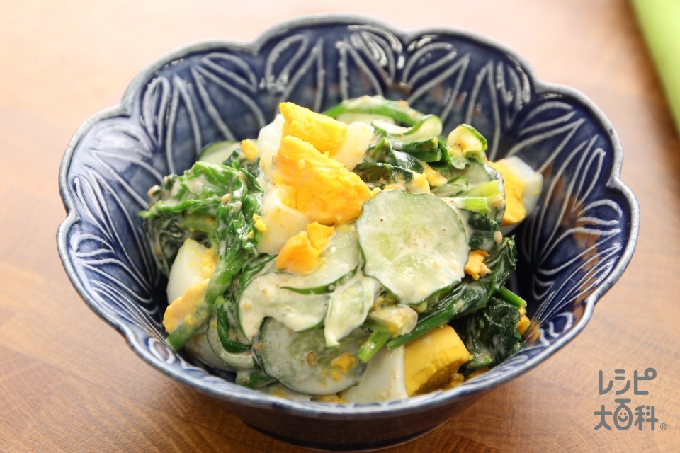 ほうれん草ときゅうりのミモザ風サラダ(きゅうり+ゆで卵を使ったレシピ)