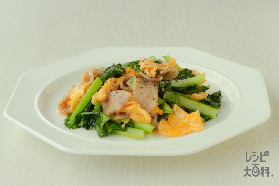豚肉と小松菜のふわ玉炒め(豚バラ薄切り肉+小松菜を使ったレシピ)