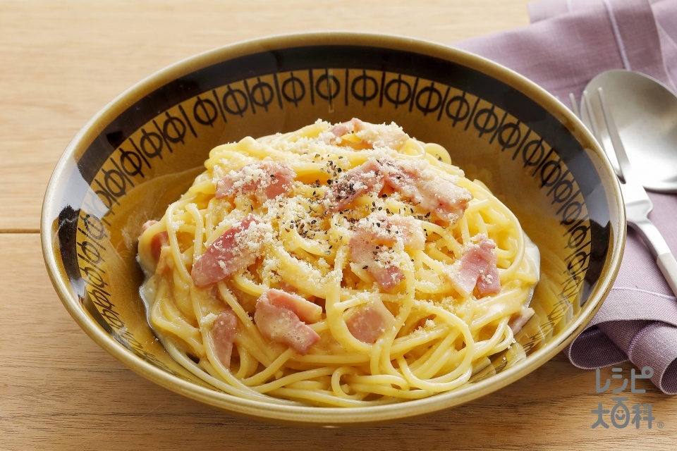 レンチンコンソメカルボ(スパゲッティ+卵を使ったレシピ)