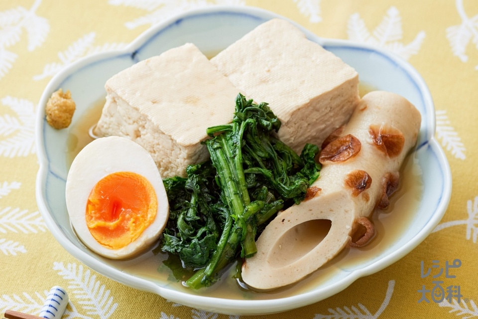 豆腐と春菊の松江おでん風(木綿豆腐+春菊を使ったレシピ)