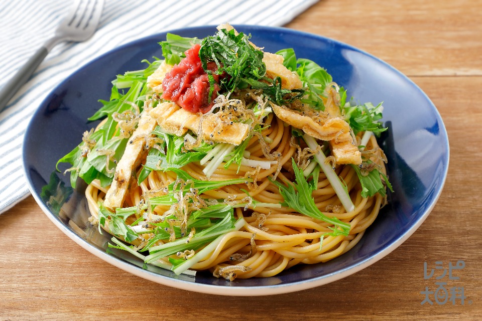 水菜とじゃこのさっぱりパスタ(スパゲッティ+水菜を使ったレシピ)