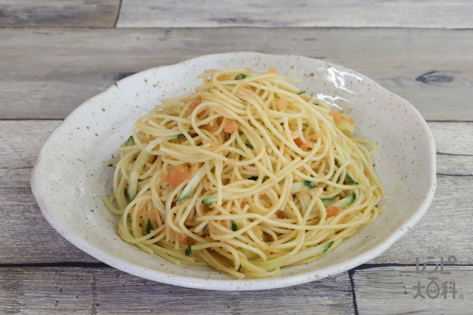 明太子の生オリーブオイルソースパスタ(サラダ用スパゲッティ+きゅうりを使ったレシピ)