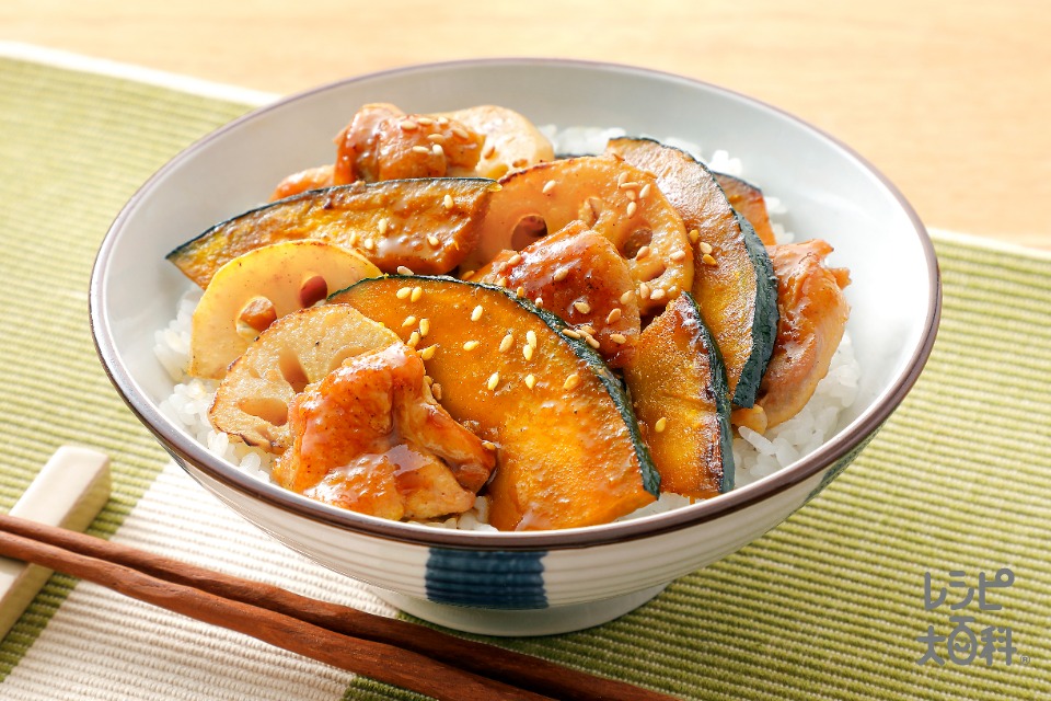 鶏とかぼちゃの照り焼き丼(鶏もも肉+かぼちゃを使ったレシピ)