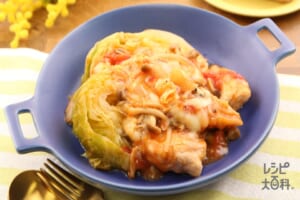 鶏肉とざく切りキャベツのトマト煮