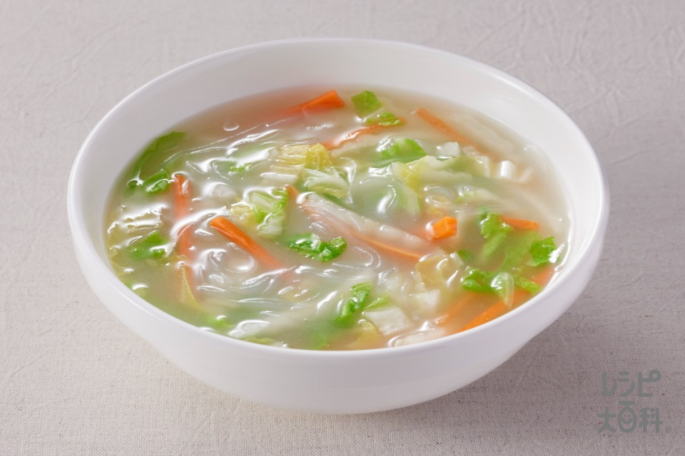 具だくさん春雨の鶏白湯スープ