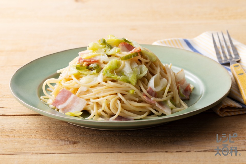 長ねぎとベーコンの豆乳クリームスパゲッティ