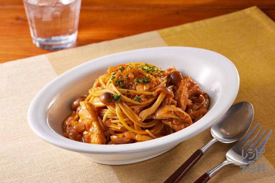 鶏肉の猟師風パスタ(スパゲッティ+鶏もも肉を使ったレシピ)