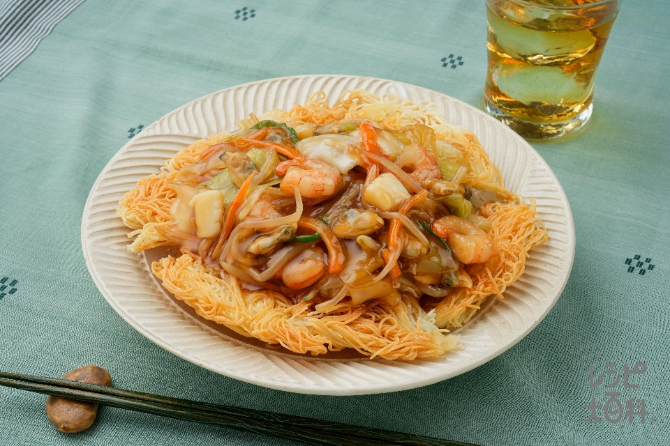 かた焼きそうめん(そうめん+冷凍シーフードミックスを使ったレシピ)