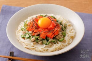 サーモンとネバとろ野菜の和えそうめん