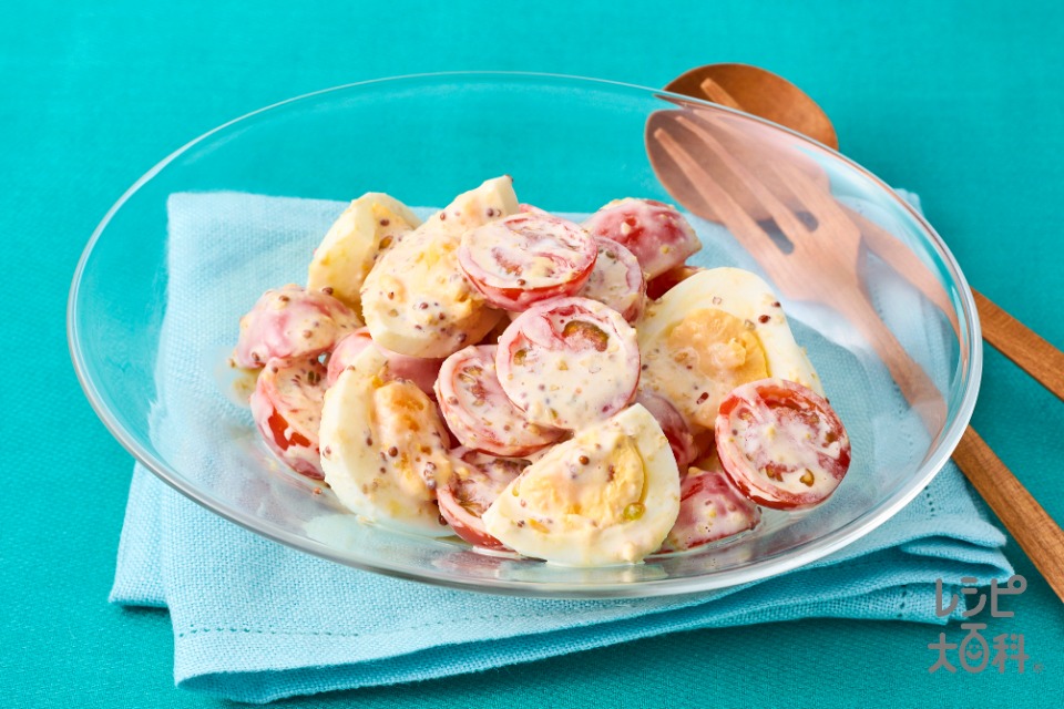 ミニトマトとゆで卵のごまマヨマスタード