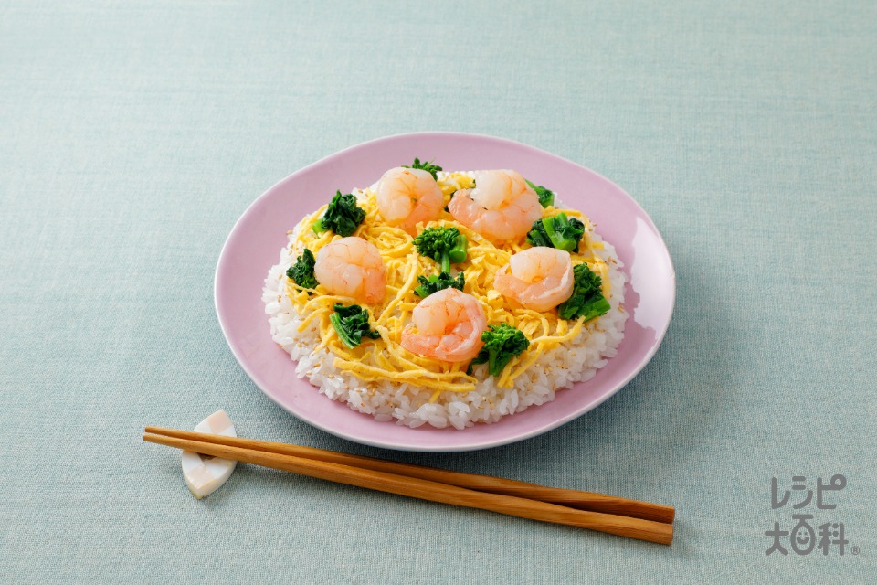 エビと菜の花のちらし寿司(米+水を使ったレシピ)