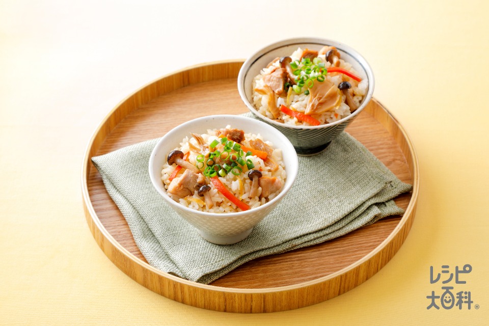 鶏ときのこのしょうが風味混ぜご飯(米+水を使ったレシピ)
