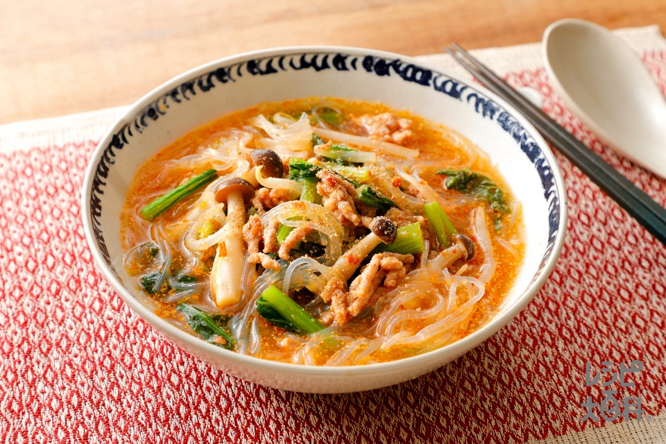 レンジで麻辣湯(豚ひき肉+小松菜を使ったレシピ)